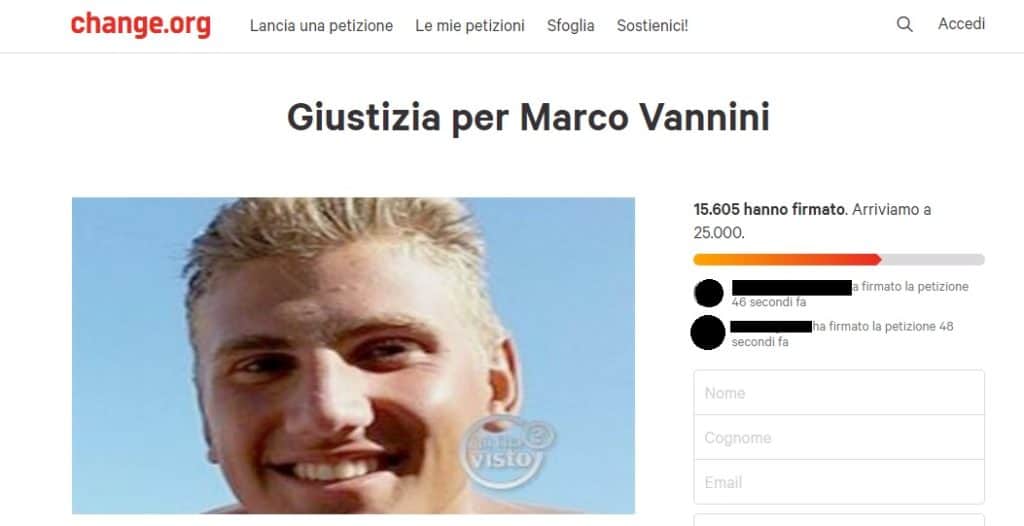 ''Giustizia per Marco Vannini'', scatta la petizione su change.org