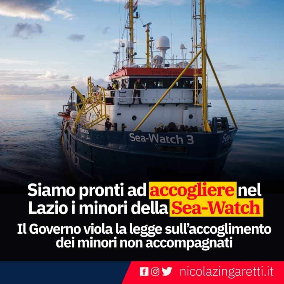 Neva Sea Watch, Zingaretti: ''Siamo pronti ad accogliere nel Lazio i minori''