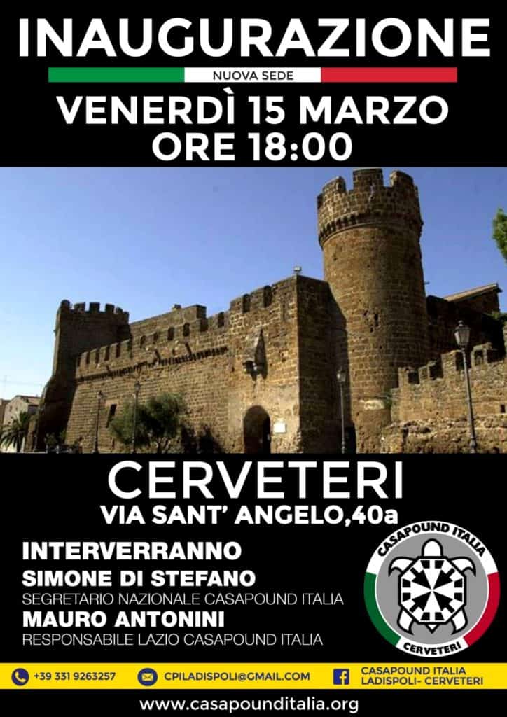 Cerveteri, venerdì l'inaugurazione della sede di Casapound