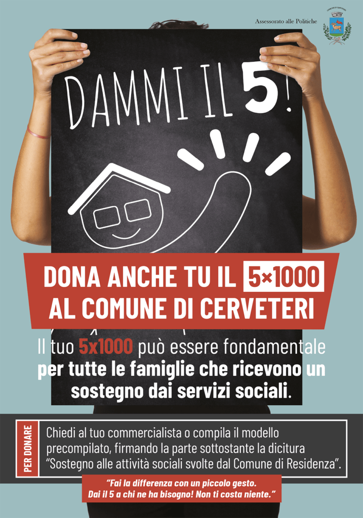 Cerveteri, dona il 5x1000 alle attività dei Servizi Sociali