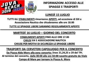 Jova Beach Party, integrazioni all'Ordinanza per l'accesso alle spiagge e apertura stabilimenti