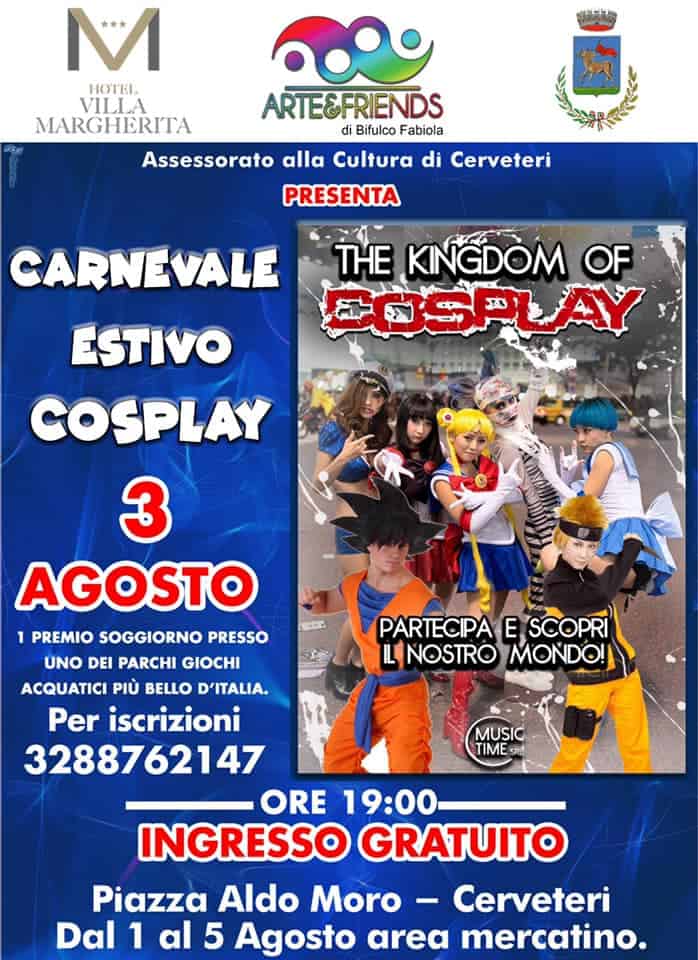 Cerveteri, domani il Carnevale Estivo Cosplay. Domenica Cristina D’Avena 