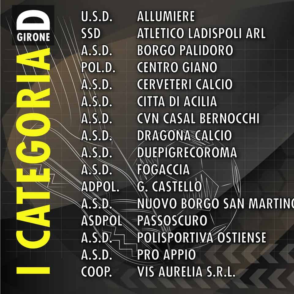 Prima categoria nel girone D anche Borgo San Martino Ladispoli e Palidoro