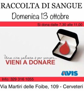 Cerveteri, domenica dona il sangue con Avis: ''Una vita salvata è per sempre''