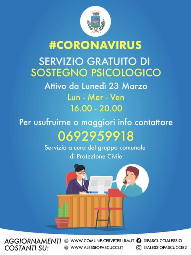 Cerveteri, COVID-19: da lunedì attivo il sostegno psicologico
