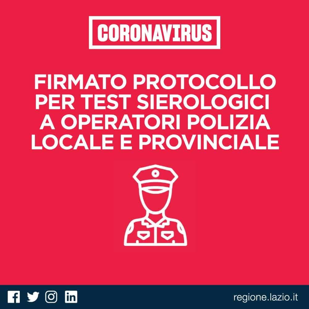 Coronavirus, nel Lazio firmato protocollo per test sierologici a polizia locale e provinciale 