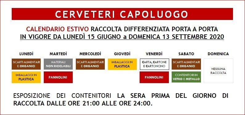 Porta a porta Cerveteri, dal 15 giugno il nuovo calendario estivo