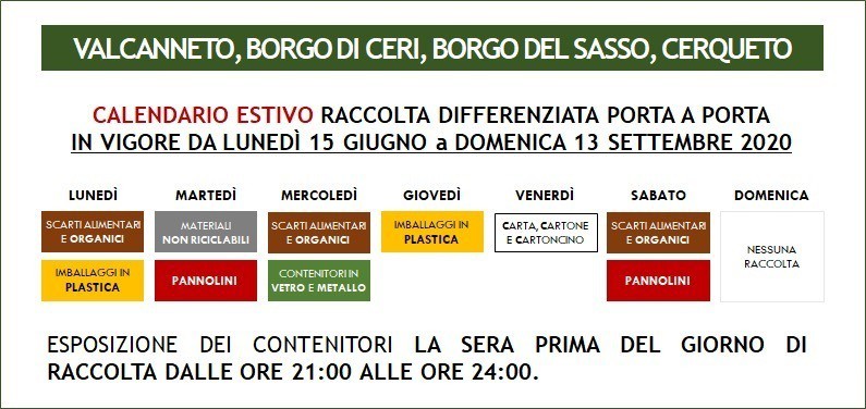 Porta a porta Cerveteri, dal 15 giugno il nuovo calendario estivo