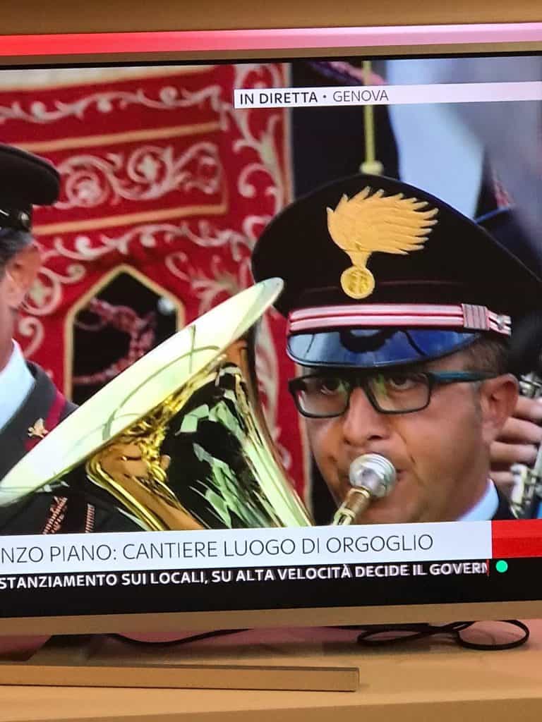 Cerveteri, il Luogotenente Carica Speciale Alessandro Cicchirillo nella Banda Musicale dei Carabinieri all’inaugurazione del nuovo Ponte di Genova