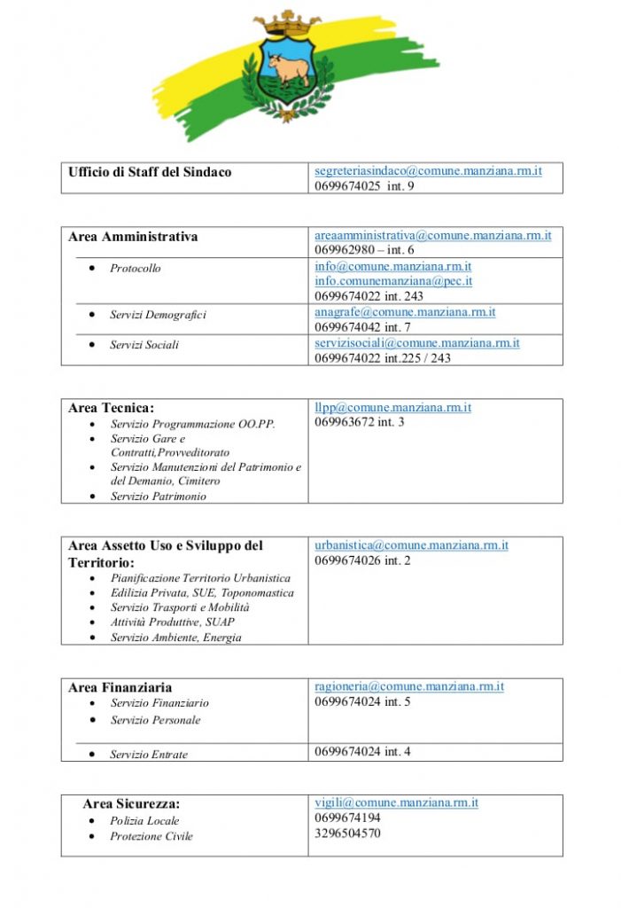 Manziana: accesso agli uffici solo tramite appuntamento