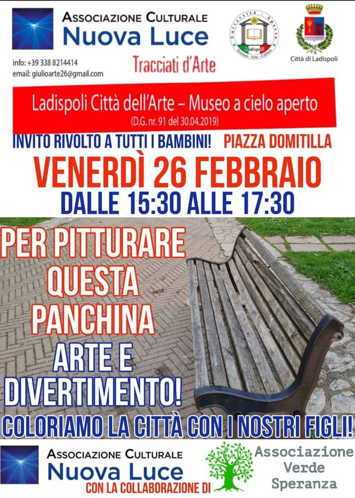 Ladispoli: i bambini di via Roma e piazza Domitilla dipingono la panchina di legno restaurata da Nuova Luce e Verde Speranza