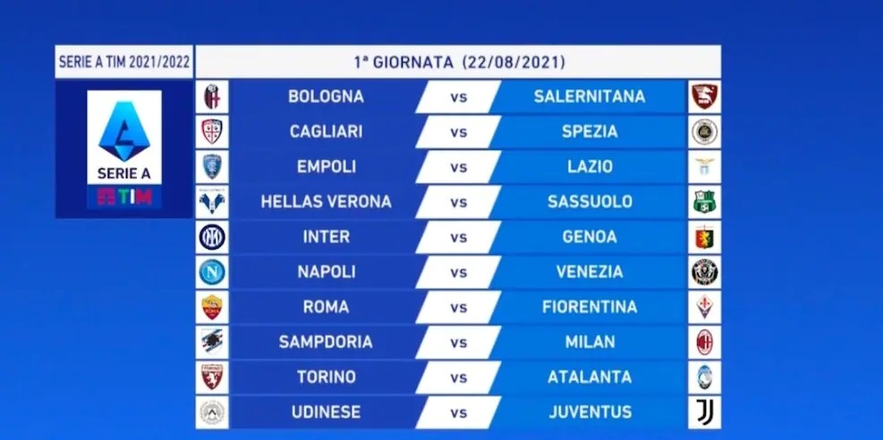 Calcio, ecco il calendario della Serie A 2021/22: si parte con Inter-Genoa e Udinese-Juventus