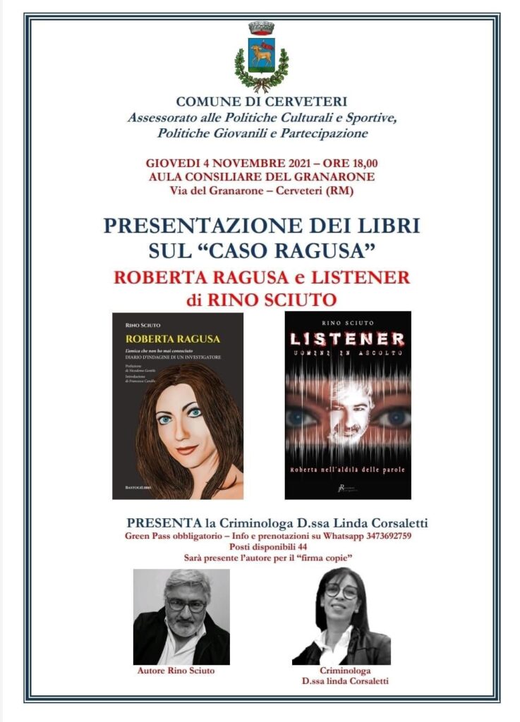 Cerveteri, libri: giovedì al Granarone Rino Sciuto e Linda Corsaletti affrontano il giallo di Roberta Ragusa