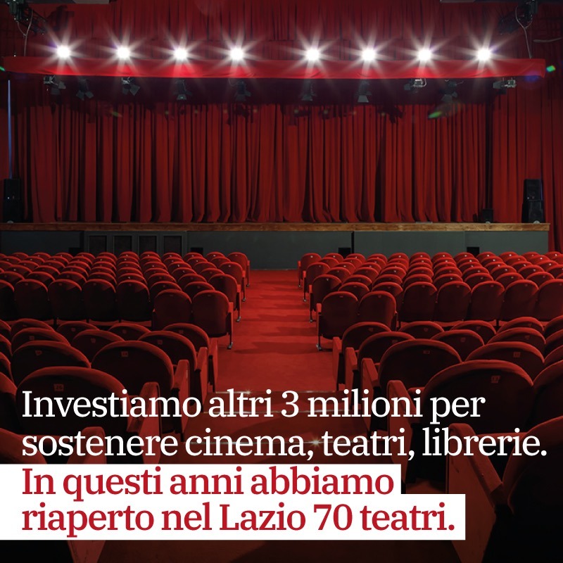 Zingaretti: "Nel Lazio altri 3 milioni a teatri, cinema e librerie"