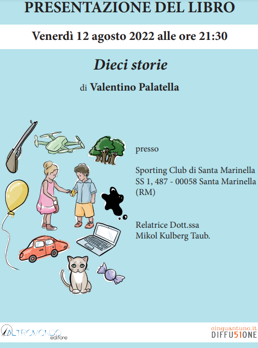 Santa Marinella, Valentino Palatella presenta la sua raccolta "Dieci storie"