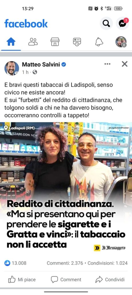 Reddito cittadinanza e gratta e vinci: La tabaccaia di Ladispoli non gradisce la "propaganda" di Salvini