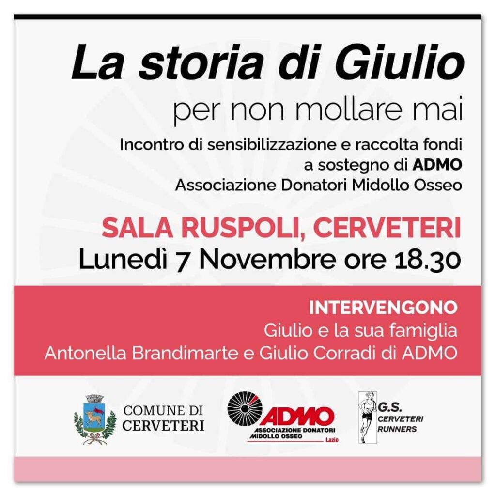 Cerveteri, a sala Ruspoli "La storia di Giulio" per sostenere i donatori di midollo osseo
