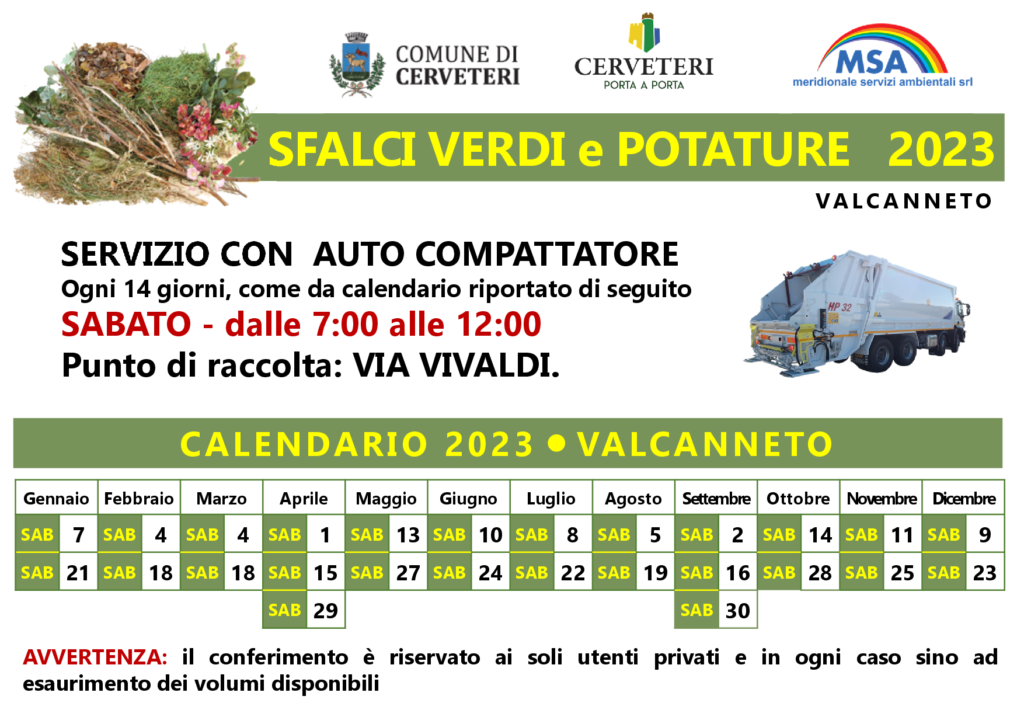 Cerveteri, online il calendario per la raccolta di sfalci e potature