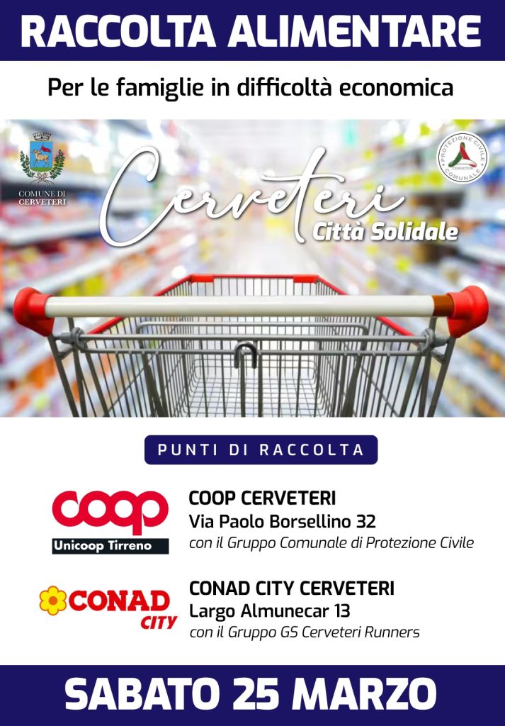 Cerveteri, sabato raccolta alimentare nei supermercati Coop e Conad City