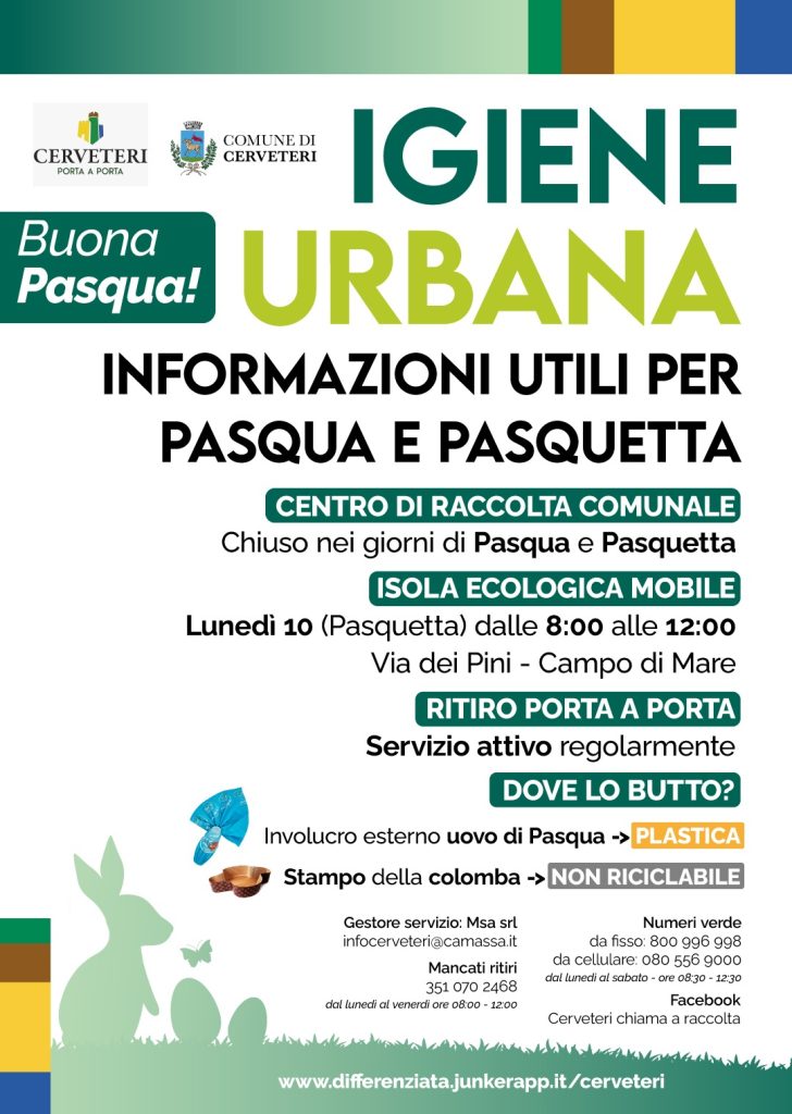 Igiene Urbana a Cerveteri, i servizi attivi a Pasqua e Pasquetta