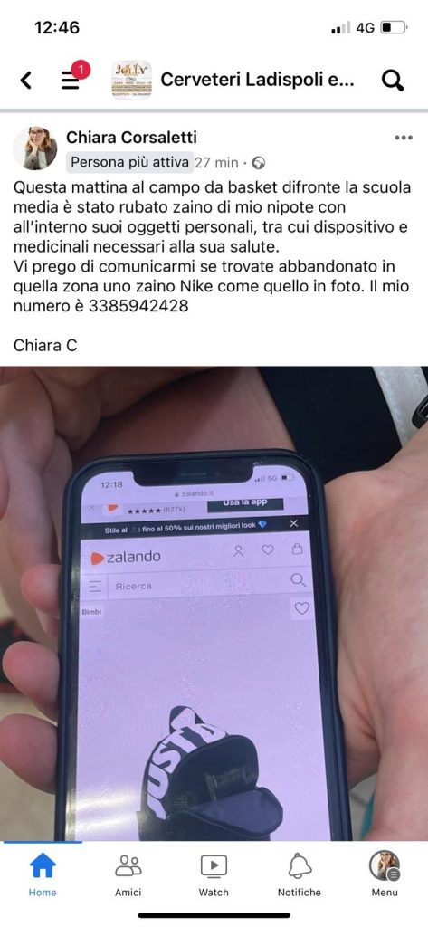 Cerveteri rubano zaino medicinali