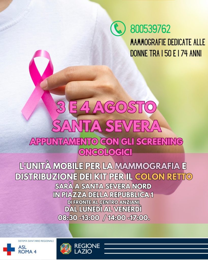 Screening, mammografia e ritiro kit colon retto per la prima volta a Santa Severa Nord