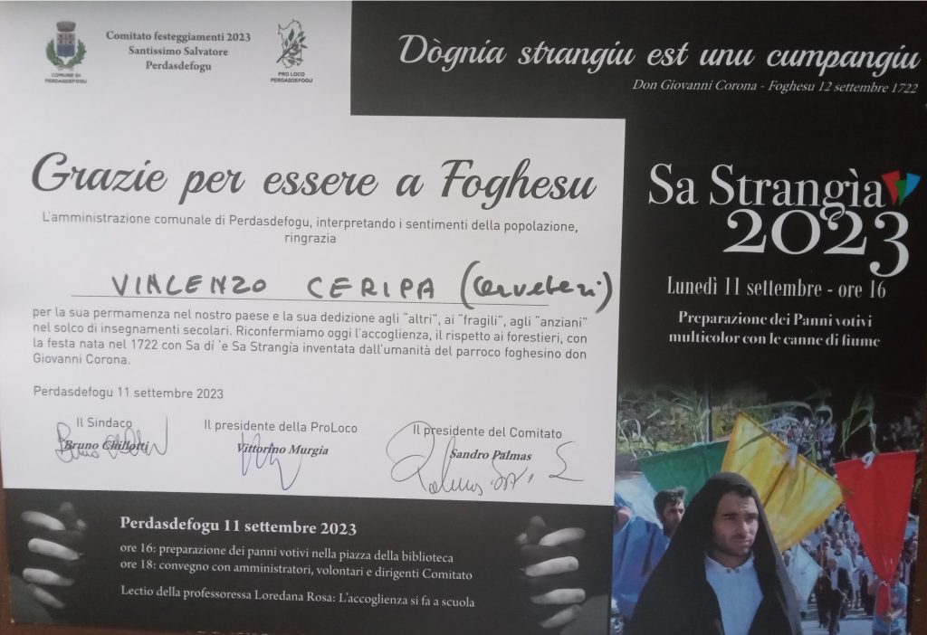 Cerveteri, attestato di amicizia a mister Vincenzo Ceripa dalla Sardegna