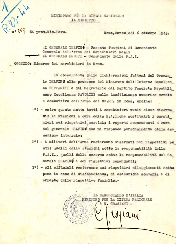 Nell’ottobre del 1943, 2.500 Carabinieri romani furono deportati dai Nazisti per aprirsi la strada al rastrellamento degli Ebrei del Ghetto di Roma