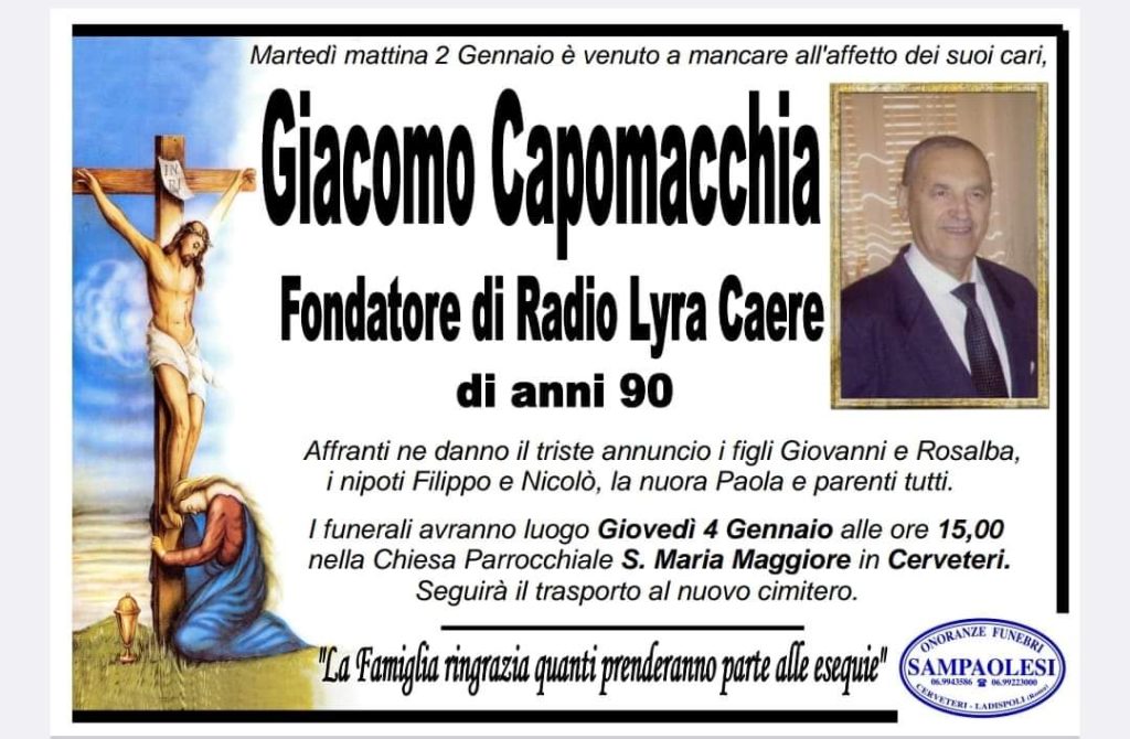 Cerveteri piange la scomparsa di Giacomo Capomacchia