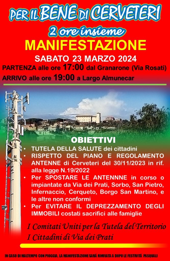Cerveteri, sabato la mobilitazione dei comitati cittadini per contenere il proliferare delle antenne di telefonia