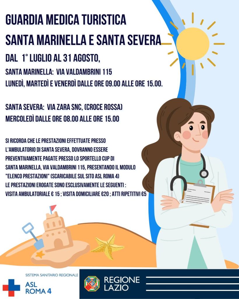 Santa Marinella, dal 1° luglio e fino al 31 agosto sarà attivato il servizio di Guardia Medica Turistica