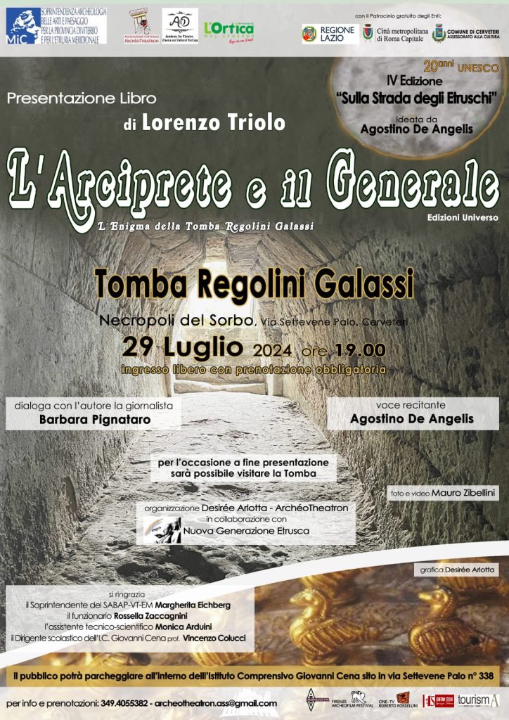 Cerveteri, oggi la presentazione del libro di Lorenzo Triolo, “L’Arciprete e il Generale. L’enigma della tomba Regolini Galassi”