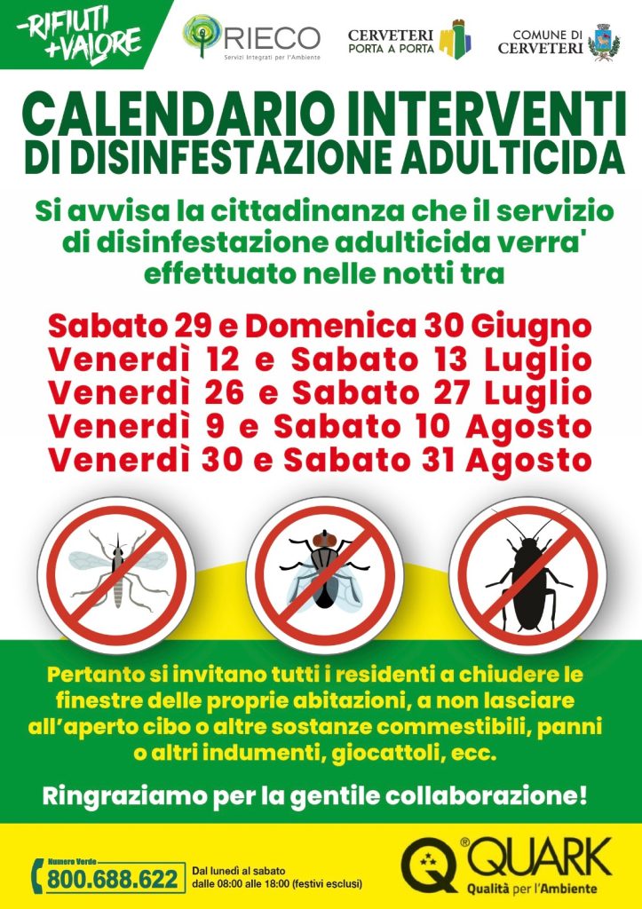 Cerveteri, quarto intervento di disinfestazione contro le zanzare e zanzara tigre