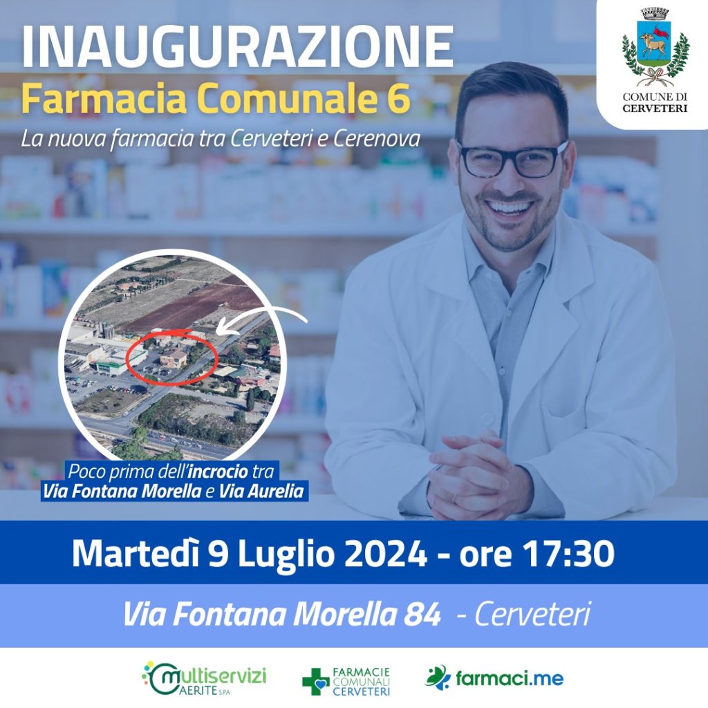 Cerveteri, il 9 luglio apre la Sesta Farmacia Comunale