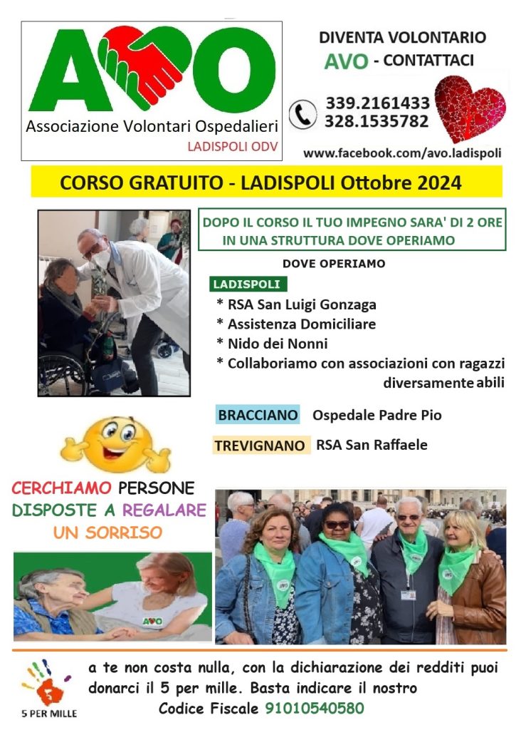Ladispoli, al via il corso gratuito per Volontari Ospedalieri