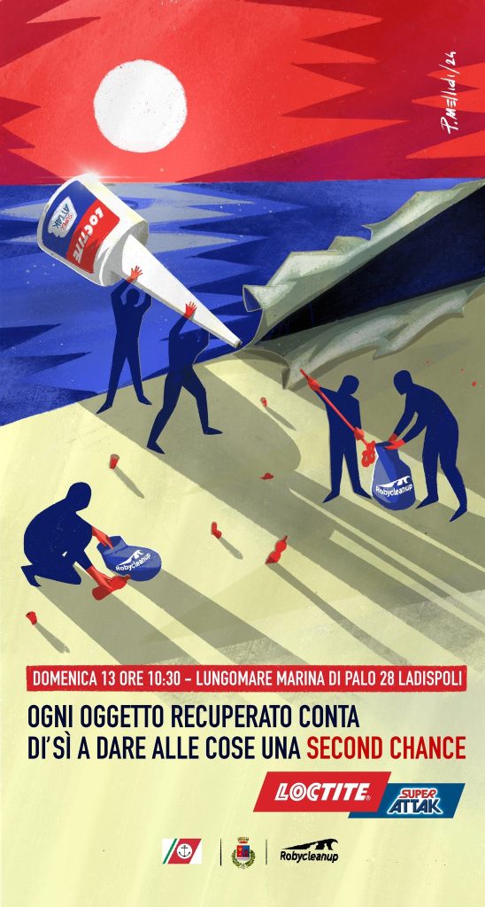 Loctite Super Attak e Roberto D'Amico ripuliscono la spiaggia di Marina di Palo