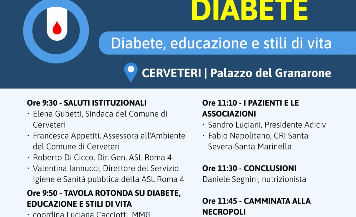 Giornata Mondiale del Diabete, oggi a Cerveteri una giornata di informazione e di movimento alla Necropoli