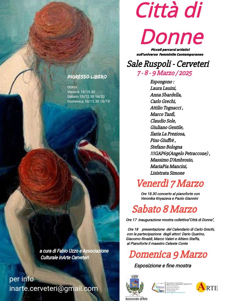 Per l’otto marzo a Cerveteri mostre artistiche, musica, la presentazione del calendario di Carlo Grechi e al Museo ingresso gratuito per tutte le Donne