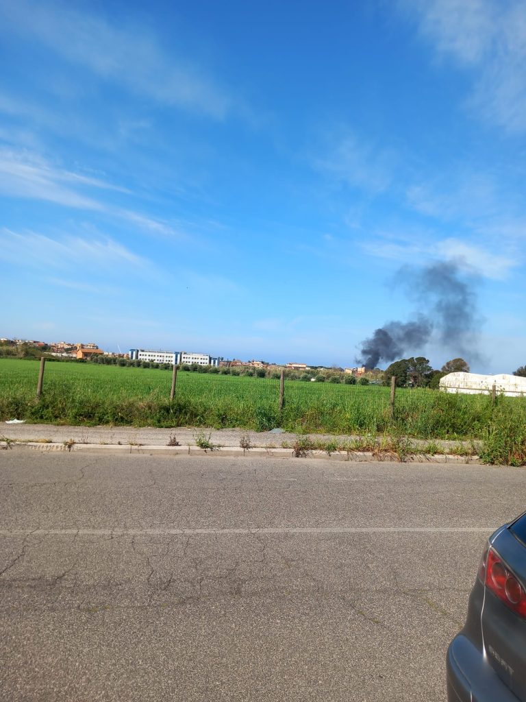 Incendio stamattina a Ladispoli: una densa colonna di fumo visibile anche da Cerveteri