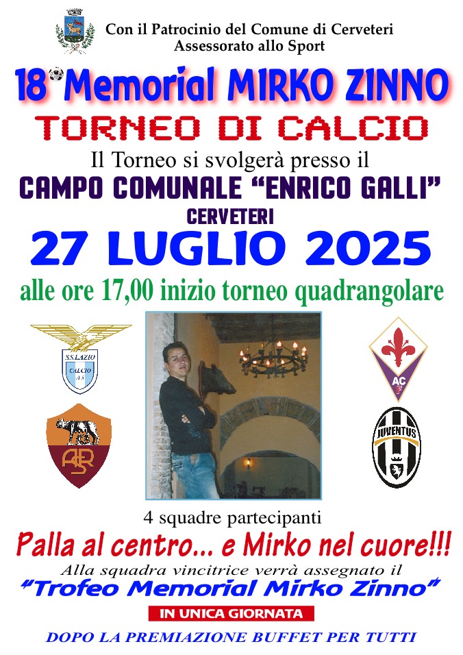 Memorial Mirko Zinno, domenica al Galli tutti in campo per ricordare un amico e un ragazzo esemplare