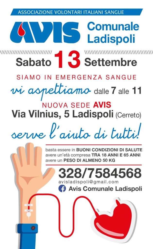 AVIS Ladispoli, raccolte ben 30 sacche di sangue nonostante il caldo. Prossima donazione il 13 settembre