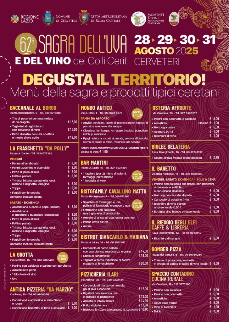Cerveteri, tutto pronto per la 62esima Sagra dell'Uva e del Vino: il programma