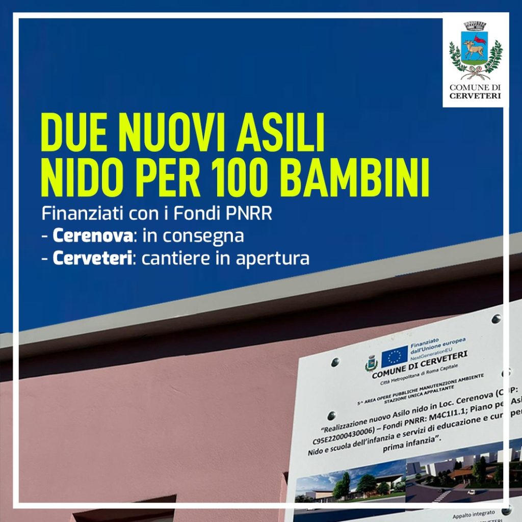 Due nuovi asili nido per 100 bambini, Gubetti: "Cerveteri investe nel futuro delle famiglie"