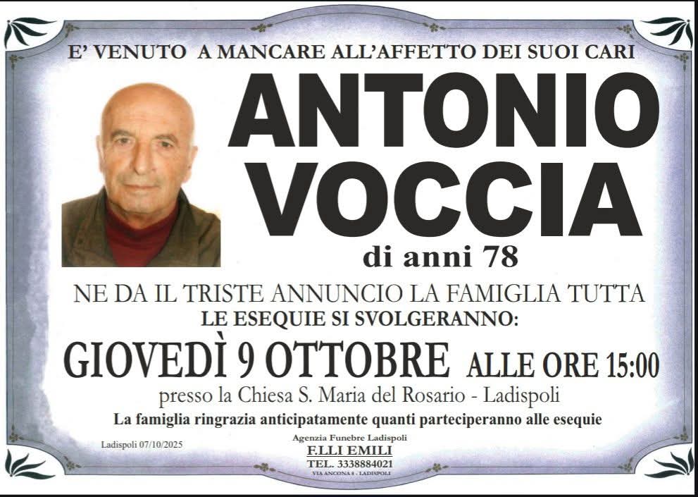 Ladispoli piange la scomparsa dell'ex consigliere comunale Antonio Voccia