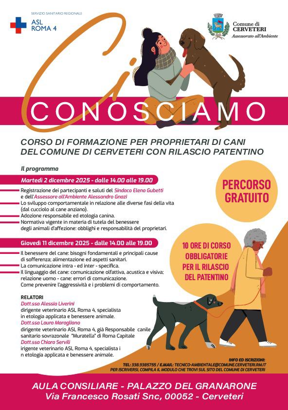 Cerveteri, al via il corso gratuito per il patentino dei proprietari di cani di razze “più impegnative”