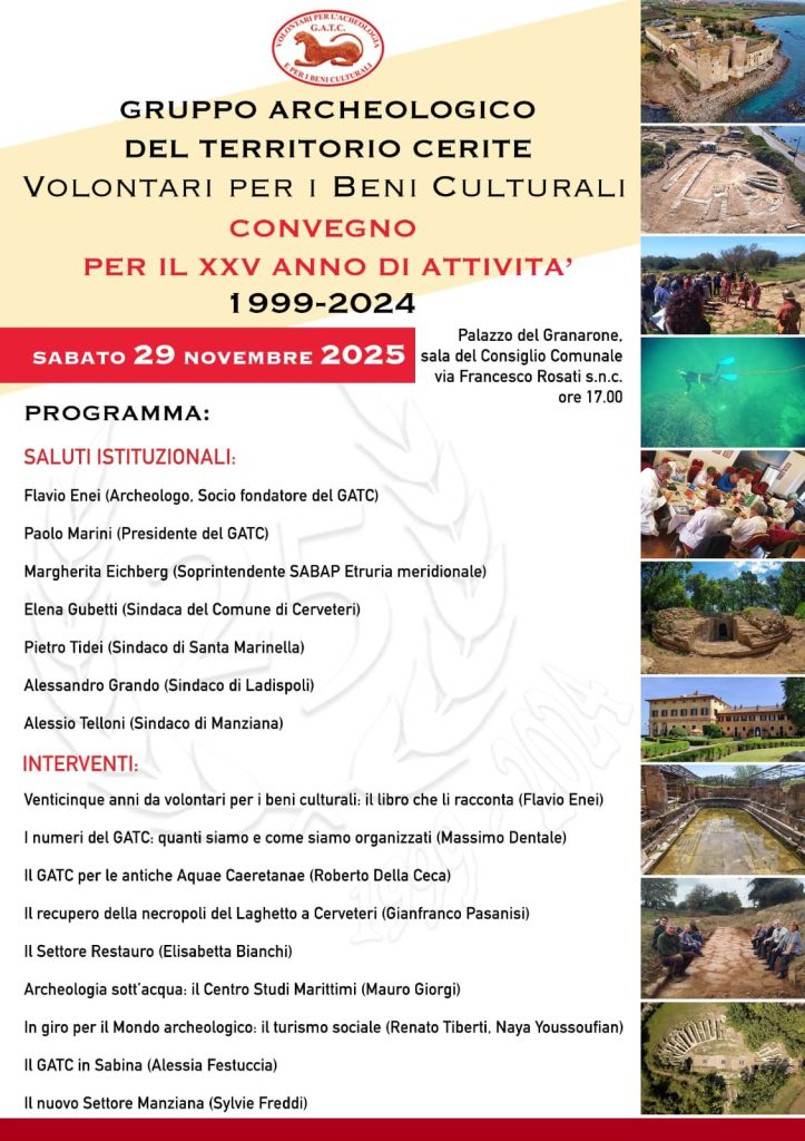 Cerveteri celebra i 25 anni del GATC: un convegno per raccontare un quarto di secolo di archeologia, volontariato e territorio