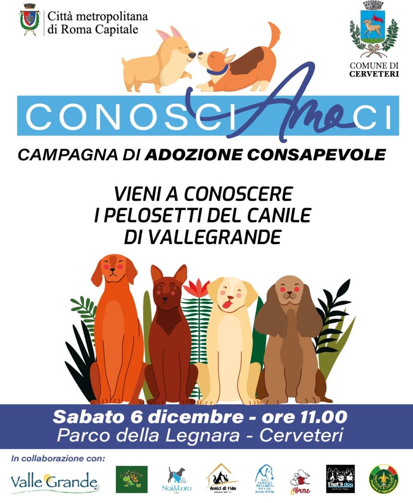 “ConosciAmoci”: al Parco della Legnara a Cerveteri una giornata dedicata agli animali e all’adozione consapevole