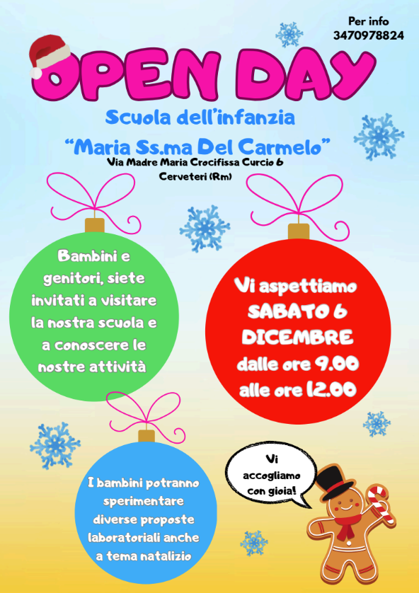 Cerveteri, Open Day alla Scuola dell’Infanzia “Maria Santissima del Carmelo”