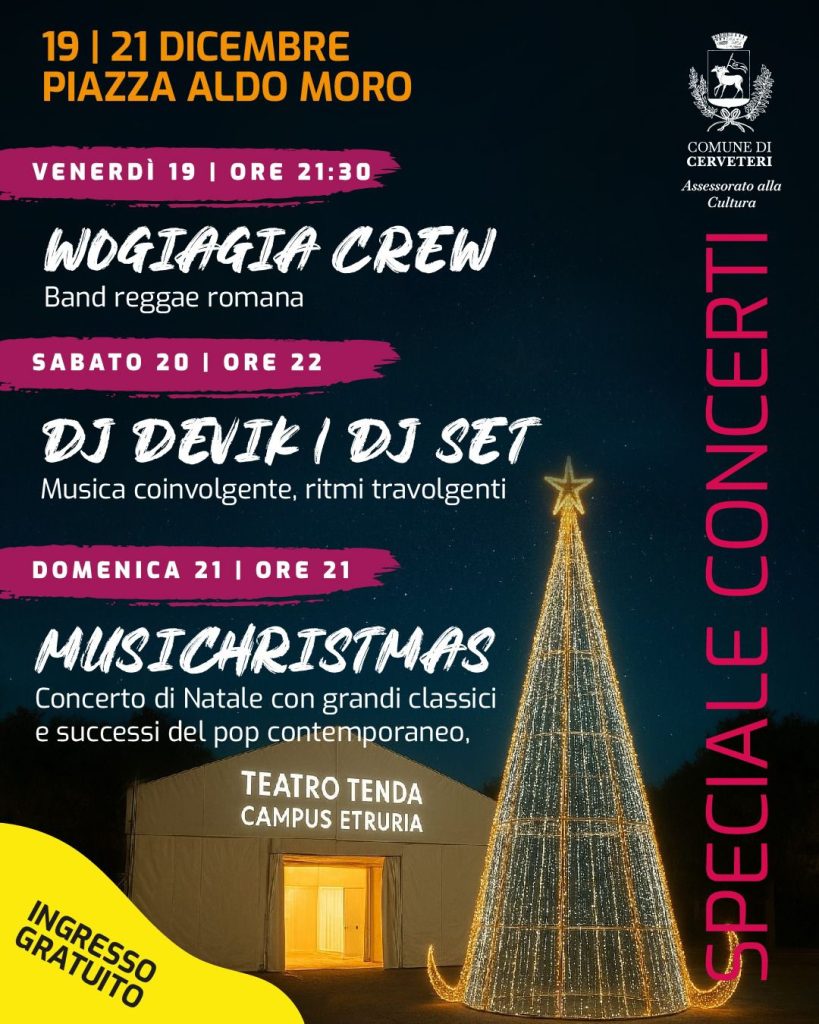 Wogiagia, DjSet e il grande show di Natale "Musichristmas" in Piazza Aldo Moro a Cerveteri