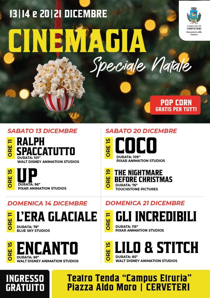 “CineMagia” a Cerveteri: nel Teatro Tenda riscaldato di Piazza Aldo Moro otto film per ragazzi e bambini ad ingresso gratuito